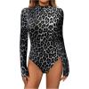 imageSweatyRocks Womens Basic Solid Turtleneck Long Sleeve Bodysuits Jumpsuits Stretchy RomperGrey Leopard