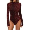 imageSweatyRocks Womens Basic Solid Turtleneck Long Sleeve Bodysuits Jumpsuits Stretchy RomperRed