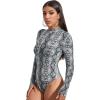 imageSweatyRocks Womens Basic Solid Turtleneck Long Sleeve Bodysuits Jumpsuits Stretchy RomperSnakeskin Grey