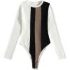 imageSweatyRocks Womens Color Block Stripes Ribbed Knit Bodysuits Long Sleeve Leotard TopsMulticolor