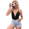 imageSweatyRocks Womens Deep V Neck Backless Cami Top Ruched Wrap Bodysuit JumpsuitBlack