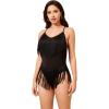 imageSweatyRocks Womens Fringe V Neck Sleeveless Tassel Bodysuit Skinny Cami Bodysuits JumpsuitBlack Tassel