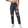 imageSweatyRocks Womens High Waist Slant Pocket Denim Jeans Ripped Straight Leg PantsDeep Grey