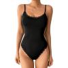 imageSweatyRocks Womens Lace Edge Slim Fit Spaghetti Strap Bodysuit Shapewear TopsBlack