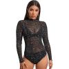 imageSweatyRocks Womens Mock Neck Leopard Long Sleeve Mesh Bodysuit LeotardGalaxy Black