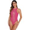 imageSweatyRocks Womens Sleeveless Scoop Neck High Cut Skinny Mesh Tank Top BodysuitHot Pink Mesh