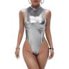 imageSweatyRocks Womens Sleeveless Scoop Neck High Cut Skinny Mesh Tank Top BodysuitSilver White