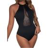 imageSweatyRocks Womens Sleeveless Scoop Neck High Cut Skinny Mesh Tank Top BodysuitSolid Black