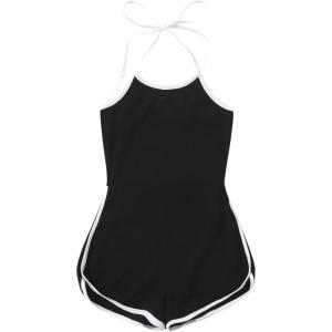 imageSweatyRocks Womens Casual Backless Solid Halter Romper Basic Sleeveless Shorts Romper JumpsuitBlack