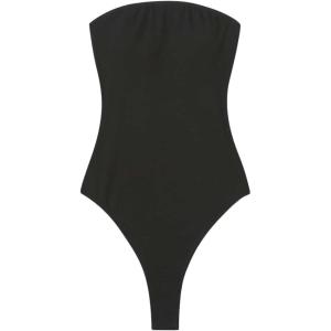 imageSweatyRocks Womens Strapless Tube Bodysuit Sleeveless Casual Leotard TopsBlack