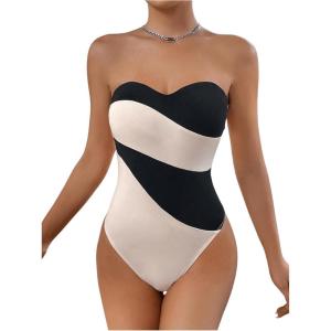imageSweatyRocks Womens Strapless Tube Bodysuit Sleeveless Casual Leotard TopsBlack and White