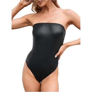 imageSweatyRocks Womens Strapless Tube Bodysuit Sleeveless Casual Leotard TopsSolid Black