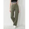 imageSweatyRocks Girls Casual Elastic Waist Zip Up Denim Pants Straight Leg Cargo Jeans with PocketArmy Green
