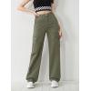 imageSweatyRocks Girls Casual Elastic Waist Zip Up Denim Pants Straight Leg Cargo Jeans with PocketArmy Green