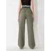 imageSweatyRocks Girls Casual Elastic Waist Zip Up Denim Pants Straight Leg Cargo Jeans with PocketArmy Green
