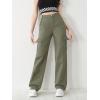 imageSweatyRocks Girls Casual Elastic Waist Zip Up Denim Pants Straight Leg Cargo Jeans with PocketArmy Green