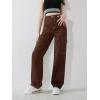 imageSweatyRocks Girls Casual Elastic Waist Zip Up Denim Pants Straight Leg Cargo Jeans with PocketCoffee Brown