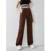 imageSweatyRocks Girls Casual Elastic Waist Zip Up Denim Pants Straight Leg Cargo Jeans with PocketCoffee Brown