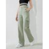 imageSweatyRocks Girls Casual Elastic Waist Zip Up Denim Pants Straight Leg Cargo Jeans with PocketGreen