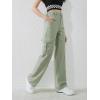 imageSweatyRocks Girls Casual Elastic Waist Zip Up Denim Pants Straight Leg Cargo Jeans with PocketGreen