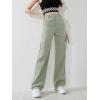 imageSweatyRocks Girls Casual Elastic Waist Zip Up Denim Pants Straight Leg Cargo Jeans with PocketGreen