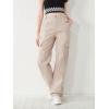 imageSweatyRocks Girls Casual Elastic Waist Zip Up Denim Pants Straight Leg Cargo Jeans with PocketKhaki