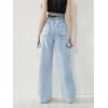 imageSweatyRocks Girls Casual Elastic Waist Zip Up Denim Pants Straight Leg Cargo Jeans with PocketLight Wash