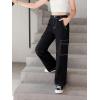 imageSweatyRocks Girls Casual Elastic Waist Zip Up Denim Pants Straight Leg Cargo Jeans with PocketSolid Black