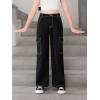 imageSweatyRocks Girls Casual Elastic Waist Zip Up Denim Pants Straight Leg Cargo Jeans with PocketSolid Black