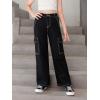 imageSweatyRocks Girls Casual Elastic Waist Zip Up Denim Pants Straight Leg Cargo Jeans with PocketSolid Black