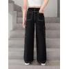 imageSweatyRocks Girls Casual Elastic Waist Zip Up Denim Pants Straight Leg Cargo Jeans with PocketSolid Black