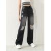 imageSweatyRocks Girls Casual High Elastic Waist Ripped Jeans Straight Leg Denim Pants with PocketBlack