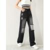 imageSweatyRocks Girls Casual High Elastic Waist Ripped Jeans Straight Leg Denim Pants with PocketBlack
