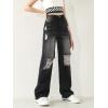 imageSweatyRocks Girls Casual High Elastic Waist Ripped Jeans Straight Leg Denim Pants with PocketBlack