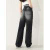 imageSweatyRocks Girls Casual High Elastic Waist Ripped Jeans Straight Leg Denim Pants with PocketBlack
