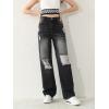 imageSweatyRocks Girls Casual High Elastic Waist Ripped Jeans Straight Leg Denim Pants with PocketBlack