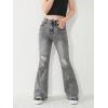 imageSweatyRocks Girls Casual High Elastic Waist Ripped Jeans Straight Leg Denim Pants with PocketDark Grey