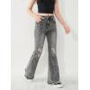 imageSweatyRocks Girls Casual High Elastic Waist Ripped Jeans Straight Leg Denim Pants with PocketDark Grey