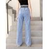 imageSweatyRocks Girls Casual High Elastic Waist Ripped Jeans Straight Leg Denim Pants with PocketLight Wash Color