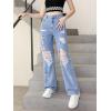 imageSweatyRocks Girls Casual High Elastic Waist Ripped Jeans Straight Leg Denim Pants with PocketLight Wash Color