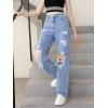 imageSweatyRocks Girls Casual High Elastic Waist Ripped Jeans Straight Leg Denim Pants with PocketLight Wash Color