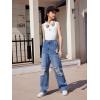 imageSweatyRocks Girls Casual High Elastic Waist Ripped Jeans Straight Leg Denim Pants with PocketMedium Wash Solid