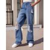 imageSweatyRocks Girls Casual High Elastic Waist Ripped Jeans Straight Leg Denim Pants with PocketMedium Wash Solid