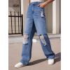 imageSweatyRocks Girls Casual High Elastic Waist Ripped Jeans Straight Leg Denim Pants with PocketMedium Wash Solid