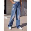 imageSweatyRocks Girls Casual High Elastic Waist Ripped Jeans Straight Leg Denim Pants with PocketMedium Wash Solid