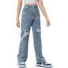 imageSweatyRocks Girls Casual High Waisted Straight Leg Jeans Plain Denim Pants with PocketBlue