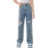 imageSweatyRocks Girls Casual High Waisted Straight Leg Jeans Plain Denim Pants with PocketBlue