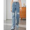 imageSweatyRocks Girls Casual High Waisted Straight Leg Jeans Plain Denim Pants with PocketBlue