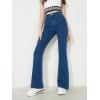 imageSweatyRocks Girls Casual High Waisted Zip Up Jeans Solid Flare Leg Stretch Denim PantsDark Wash