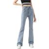 imageSweatyRocks Girls Casual High Waisted Zip Up Jeans Solid Flare Leg Stretch Denim PantsLight Wash